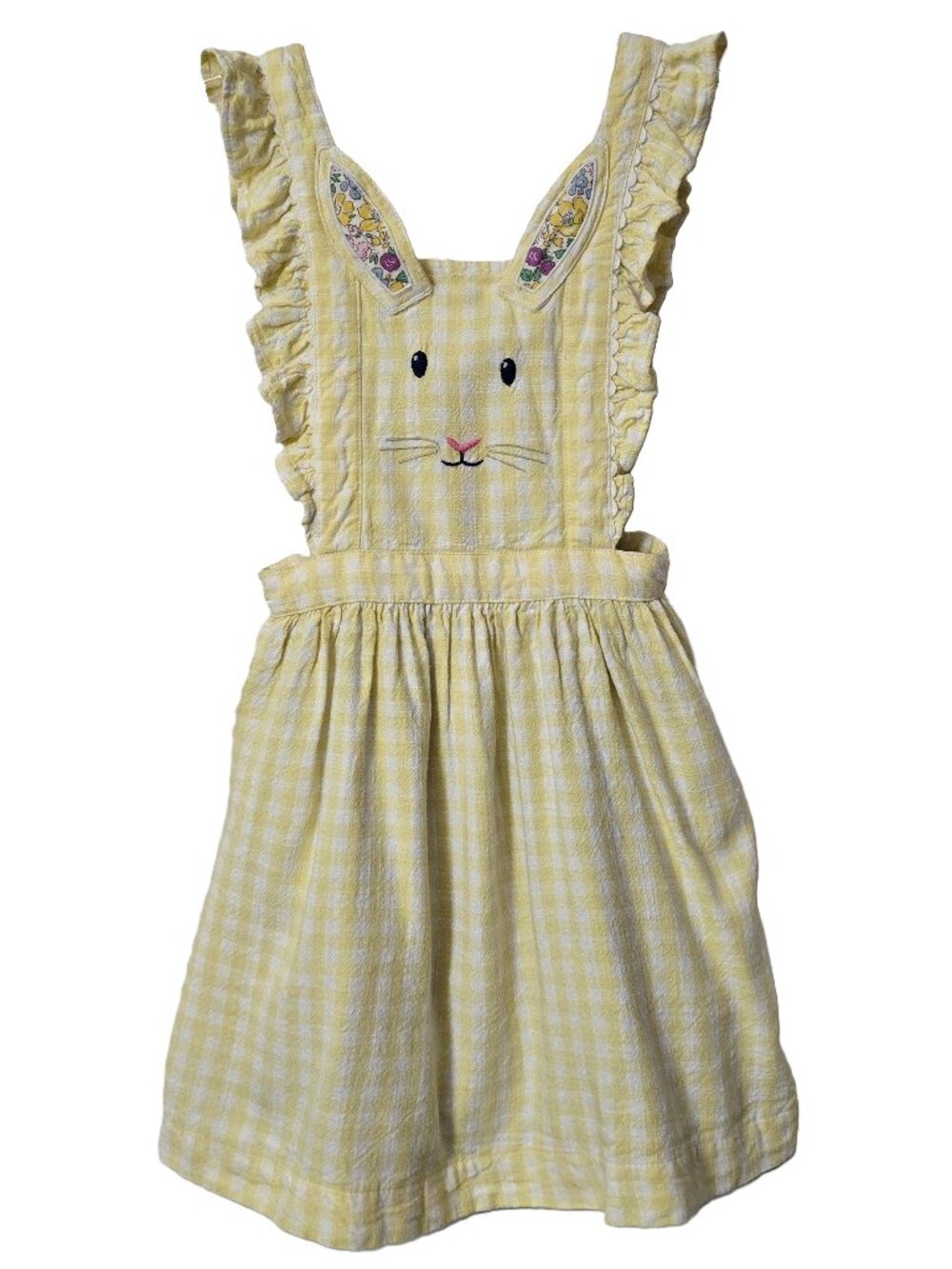 Mini Boden Linen Pinafore Dress 4 5 Easter Bunny Adjustable Strap Yellow Gingham
